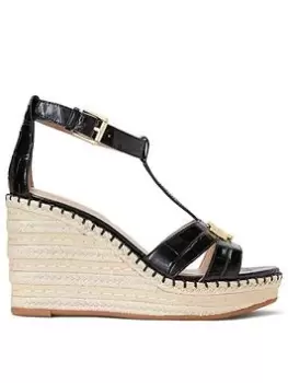 Image of Lauren by Ralph Lauren Hale Croc Wedge Espadrilles - Black, Size 5, Women