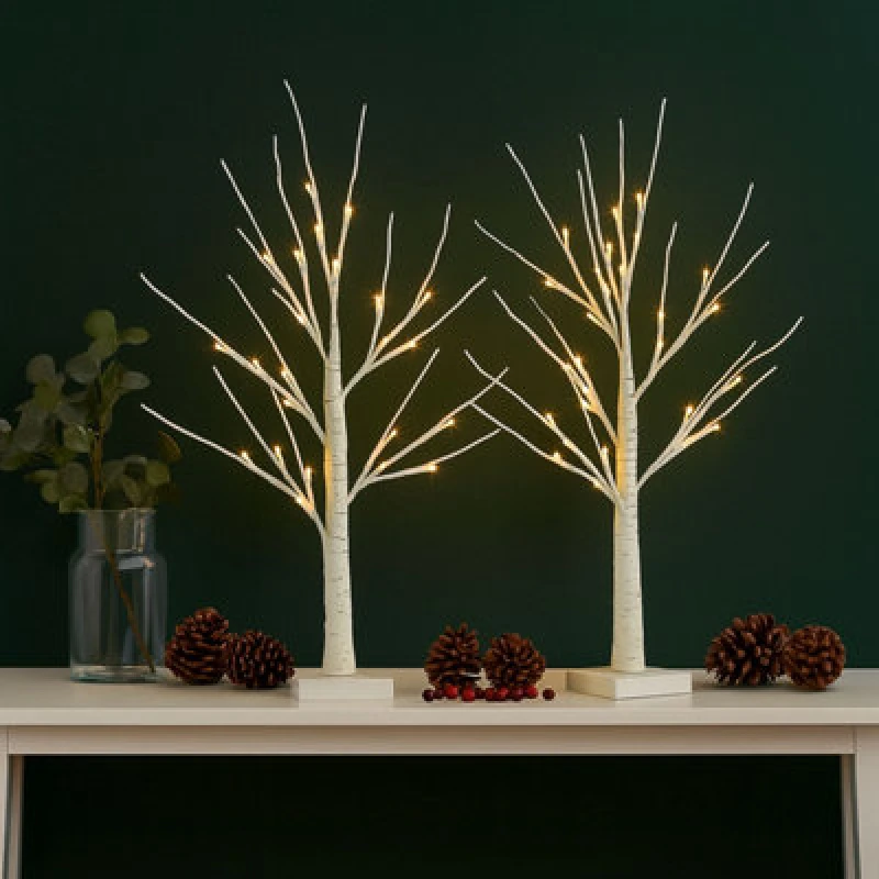 Image of Neo Set Of 2 LED Pre Lit Twig Tree Lights 60Cm Birch Tree Lamp Warm White Lights Battery Operated Decorative Centrepiece Flexible