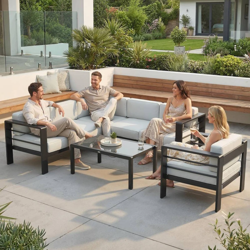 Image of OUTSUNNY Garden Corner Sofa Set, Garden Furniture Set with Coffee Table in Light Grey Light Grey Unisex