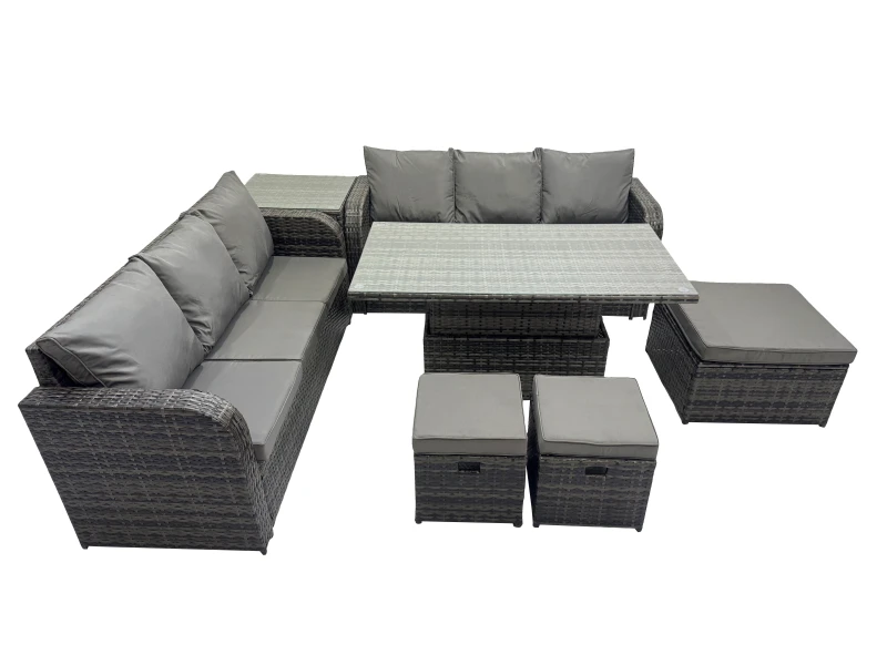 Image of Fimous Rattan Garden Furniture Set 9-seater with Side Table 3 Footstools in Dark Grey Dark Grey Unisex