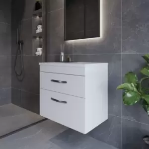 Image of Nuie - Athena Wall Hung 2-Drawer Vanity Unit with Sparkling White Worktop 600mm Wide - Gloss White