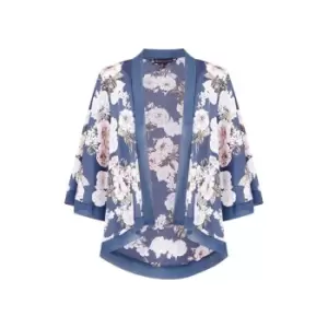 Image of Mela London Blue Plus Size Floral Satin Kimono - Blue