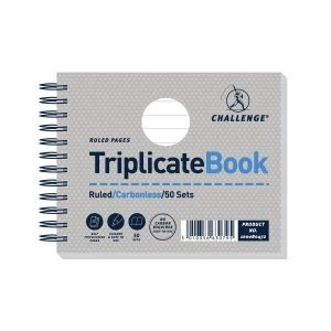 Image of Challenge 105mm x 130mm 50 Sheets Wirebound Perforated Ruled Triplicate Book Grey