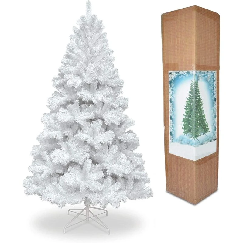 Image of Shatchi White Alaskan Pine Christmas Tree - Full & Bushy Artificial Tree with Flame-Resistant PVC and Metal Stand White