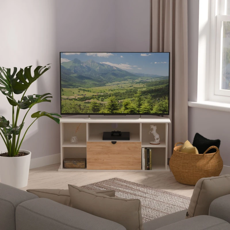 Image of Ready Assembled 2 U Norway Corner TV Unit (Ready Assembled) in Beige Beige Unisex