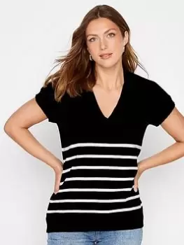 Image of Long Tall Sally Black Stripe Polo Ribbed Jumper, Black, Size 10-12, Women