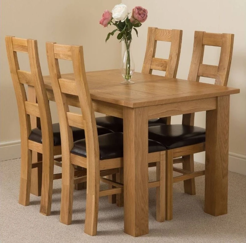 Image of Thats Furniture Hampton 120-160cm Oak Extending Dining Table & 4 Yale Chairs in Brown Brown Unisex