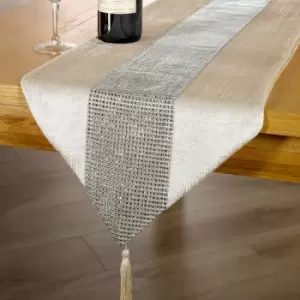 Image of Panache Home Eclat Diamante Faux Velvet Table Runner, Mink, 13 x 90 Inch