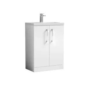 Image of Nuie Arno Compact 600mm Floor Standing 2-door Vanity & Polymarble Basin - Gloss White