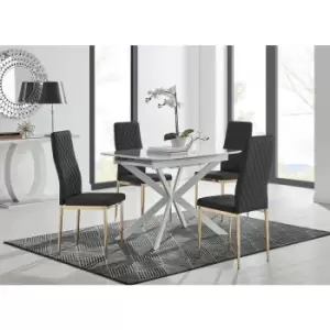 Image of Lira 100 Extending Dining Table and 4 Black Gold Leg Milan Chairs - Black