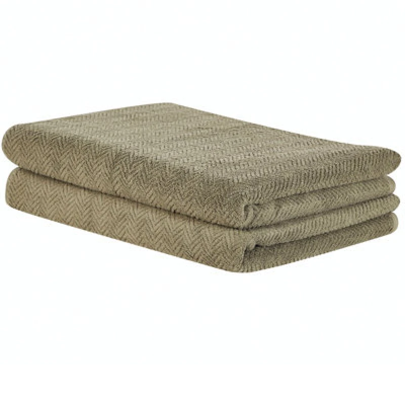 Image of Beliani Set Of 2 Towels Mitiaro Terry Cotton Olive Green
