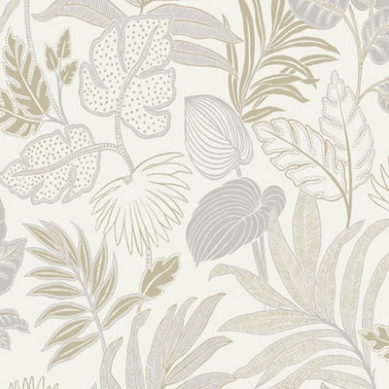 Image of Grandeco Kew Botanical Leaves Blown Vinyl Textured Wallpaper, Neutral