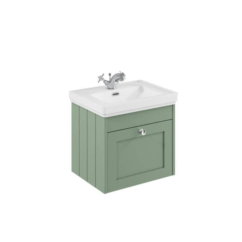 Image of Balterley 500mm Wall Hung 1 Drawer Unit & Classic Basin 1 Tap Hole - Satin Green Green Unisex