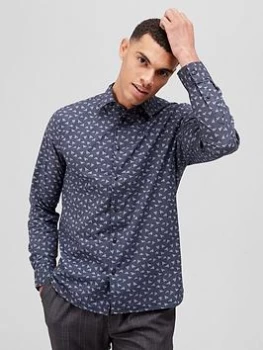 Image of Ted Baker Printed Long Sleeve Shirt - Navy, Size 4, Men