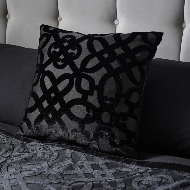 Image of Catherine Lansfield Lattice Cut Velvet Cushion Cushions 43x43cm Black 42487403043