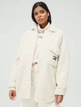 Image of Tommy Jeans Oversized Sherpa Overshirt - Beige, Beige, Size S, Women