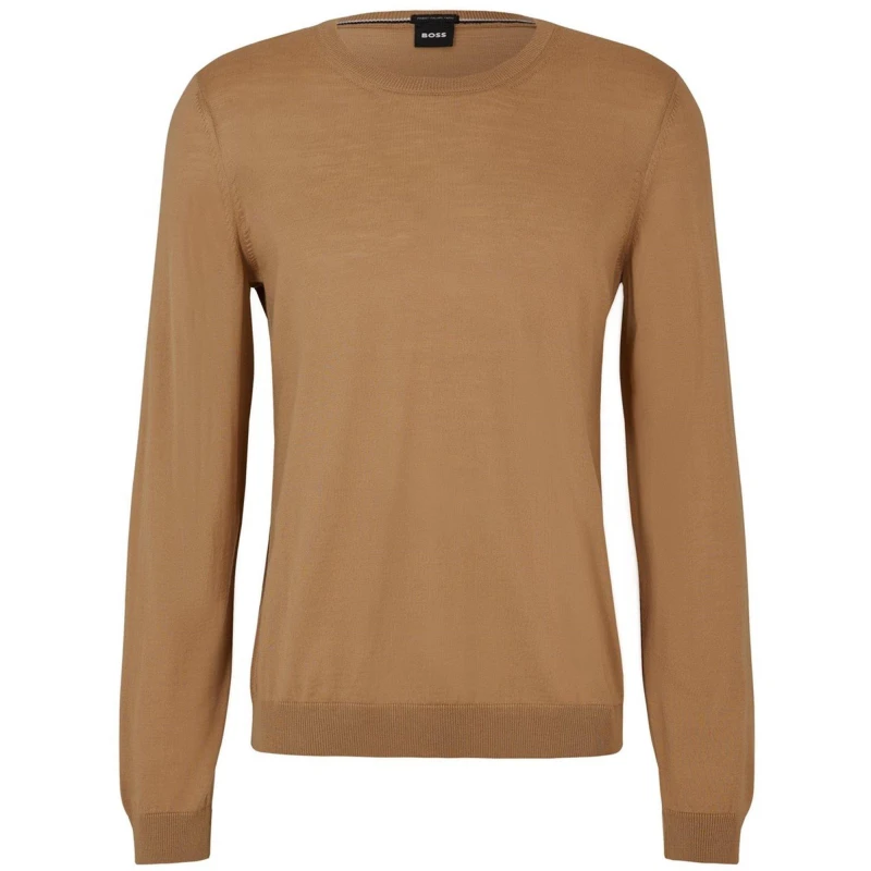 Image of Boss Mens Leno Knit Jumper, Soft Virgin Wool Beige 260 male Small