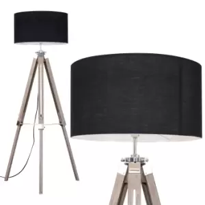 Image of Clipper Light Wood and Chrome Floor Lamp with XL Black Shade