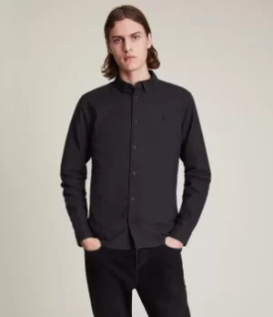 Image of AllSaints Mens Cotton Slim Fit Medium Huntingdon Long Sleeve Shirt, Black, Size: XS