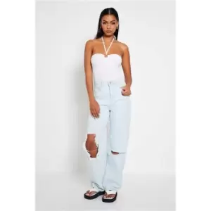 Image of I Saw It First Bleach Wash Distressed Knee Straight Jeans - Blue