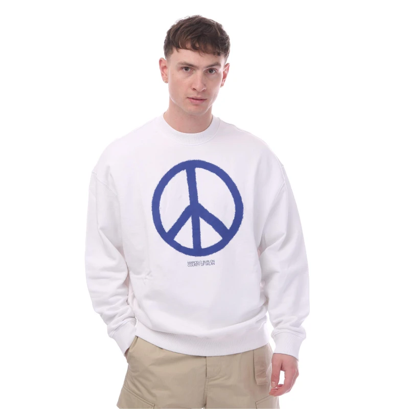Image of Marcelo Burlon County Peace Comfort Crewneck Sweatshirt - White blue White blue S