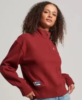 Image of Superdry Womens Essential Logo Half Zip Sweatshirt Red / Merlot - Size: 14