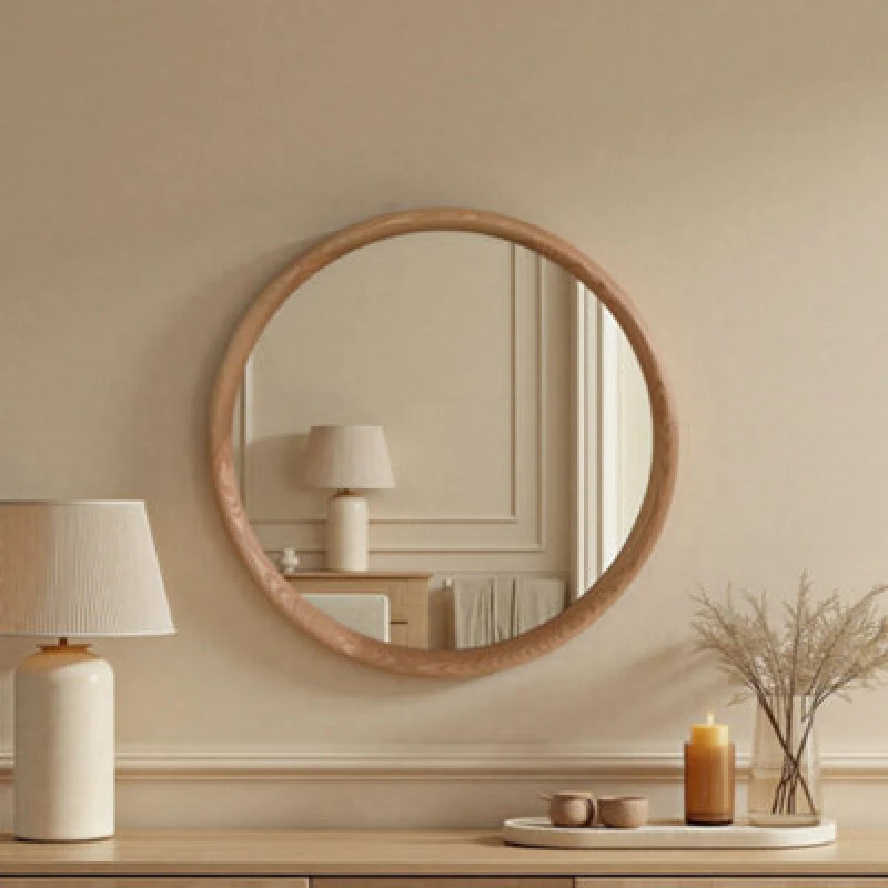 Image of Yearn Mirrors Yearn Mirrors Beaufort Round Solid Oak Wood Mirror in Light Oak Light Oak One Size Unisex 0716053065568