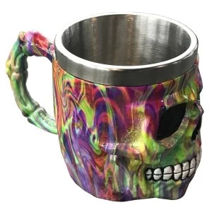Image of Decorative Rainbow Marble Effect Skull Tankard