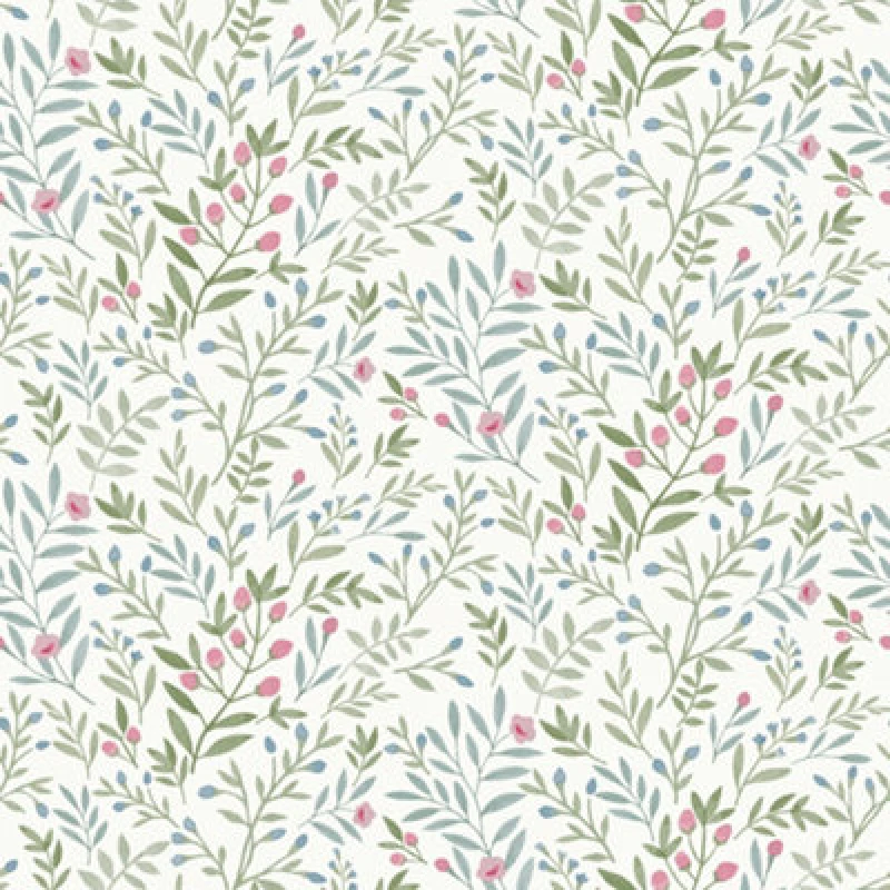 Image of Grandeco Inia Leafy Trail Foliage And Flowers Textured Wallpaper, Blue Green