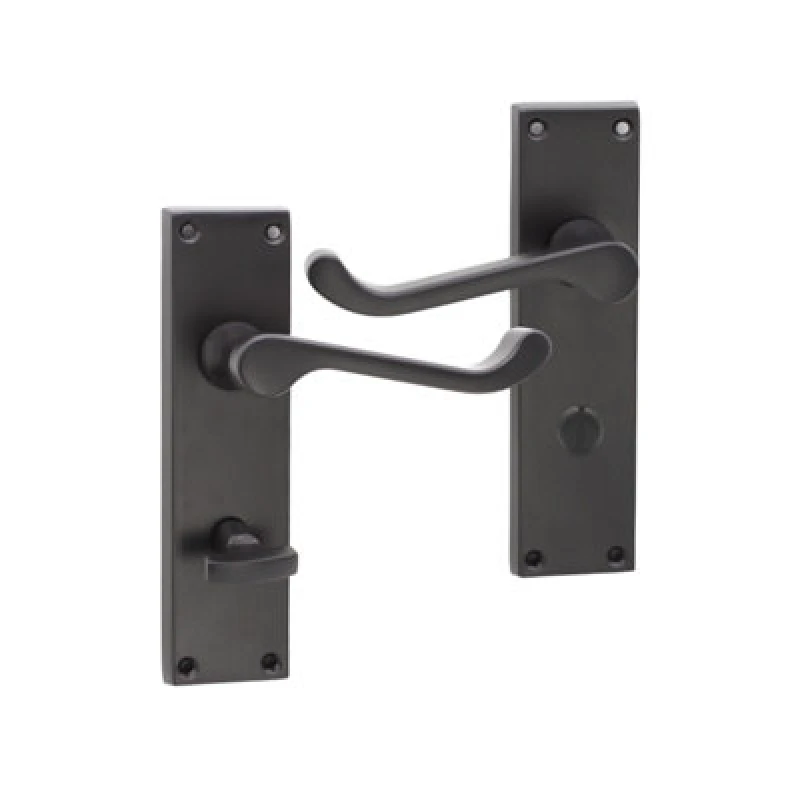 Image of Spira Brass Victorian Scroll Privacy Lever Handle 150mm Matt Black