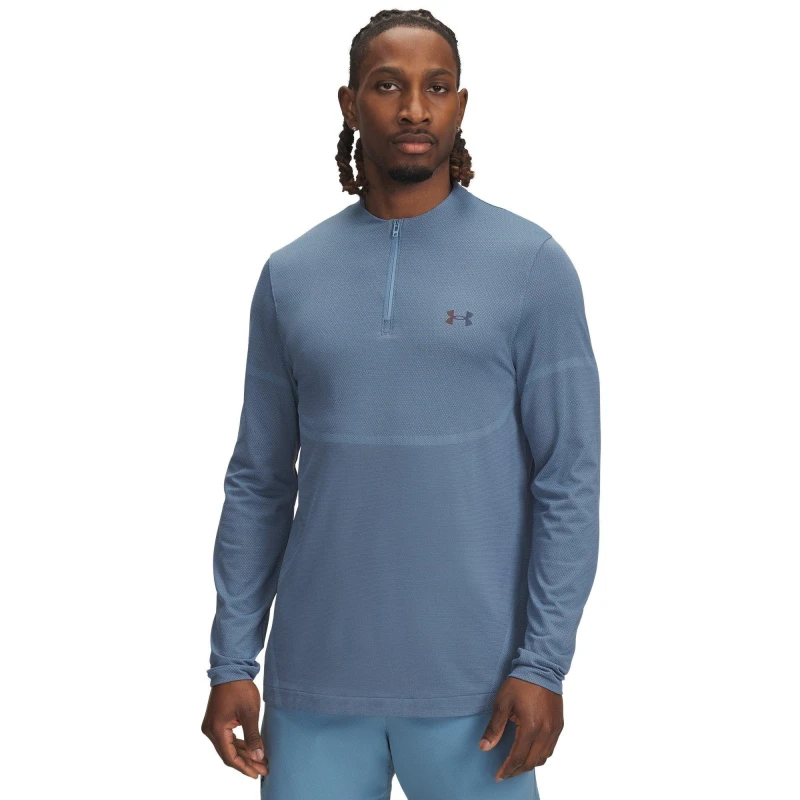 Image of Under Armour Mens Rush Long-Sleeve Performance Gym Top Blue Smoke male M