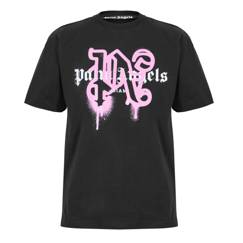 Image of Palm Angels Mens Miami Spray T-Shirt Black Fuchsia male XS