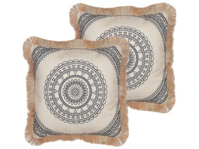Image of Beliani Set Of 2 Decorative Cushions Agrimony 45 X 45cm Black Oriental Pattern