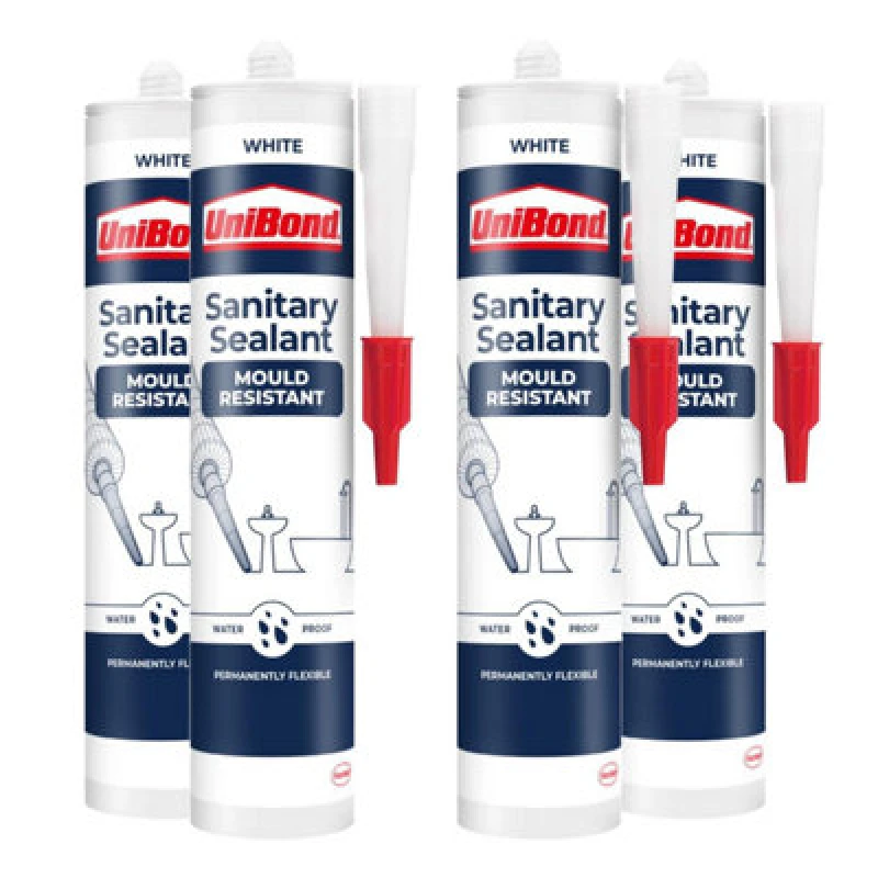 Image of Unibond Mould Resistant Sanitary Sealant Cartridge White 274 G, 4 Pack