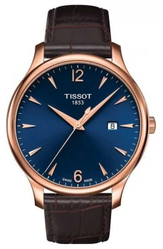 Image of Tissot Mens Tradition Brown Leather Strap Blue Dial Watch