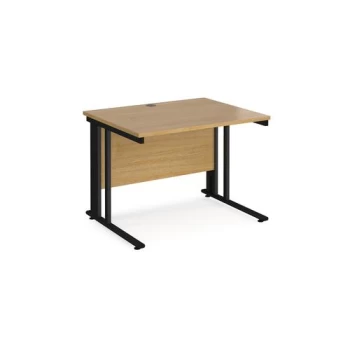 Image of Office Desk 1000mm Rectangular Desk With Cable Managed Leg Oak Tops With Black Frames 800mm Depth Maestro 25