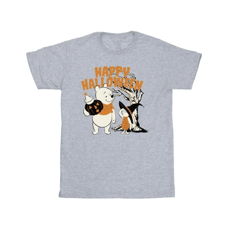 Image of Disney Men Winnie The Pooh And Piglet Happy Halloween T-Shirt in Grey Size: Small Grey S Male 5063153038448