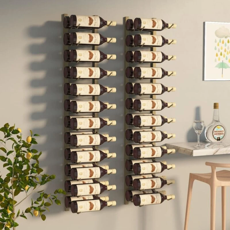 Image of VIDAXL Wall Mounted Wine Rack for 24 Bottles 2 pcs Gold Iron Vidaxl 8720286827000