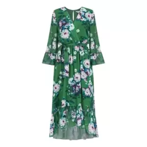 Image of Yumi Green Floral Dip Hem Midi Dress - Green