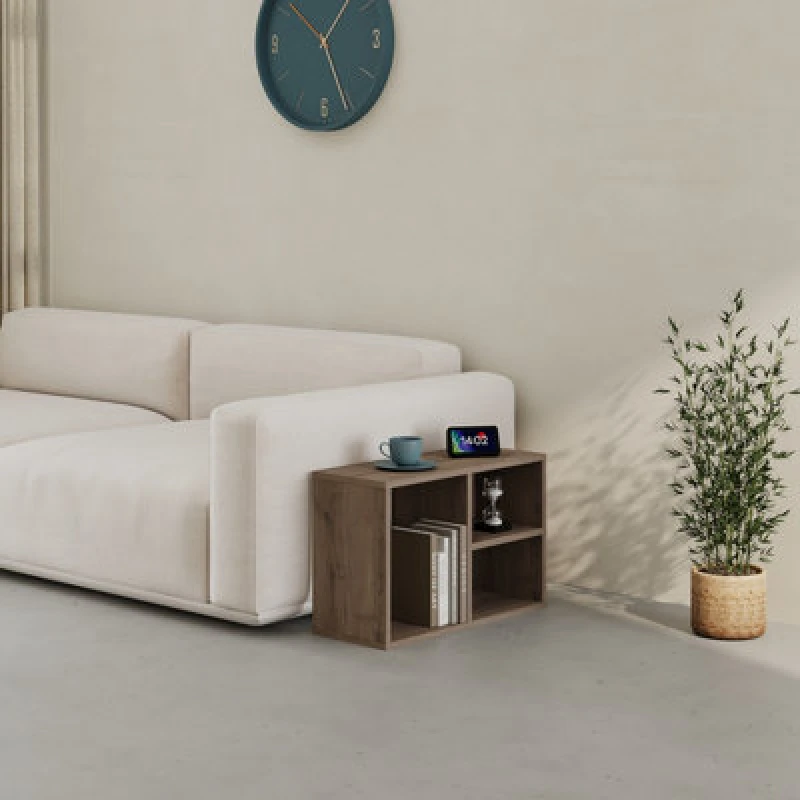 Image of Decortie Modern Combayn Big Low Standing Book Shelf, 3 Open Storage Horizontal&vertical Compact Bookshelf Bedroom(Dark Oak Effect)