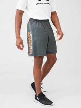 Image of Urban Armor Gear Woven Graphic Wordmark Shorts - Grey/Orange, Grey/Orange Size M Men