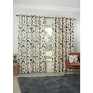 Image of Camarillo Floral Eyelet Curtains 90 x 90' Blush Ready Made Lined Watercolour Flowers