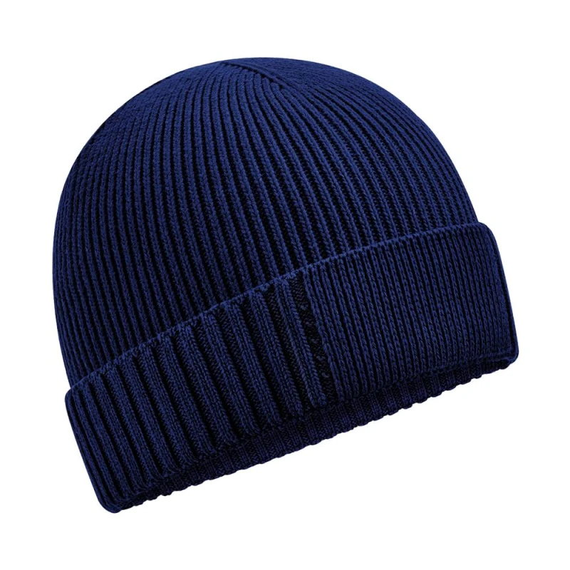 Image of Beechfield Mens Patch Cotton Beanie in Navy Navy Male One Size