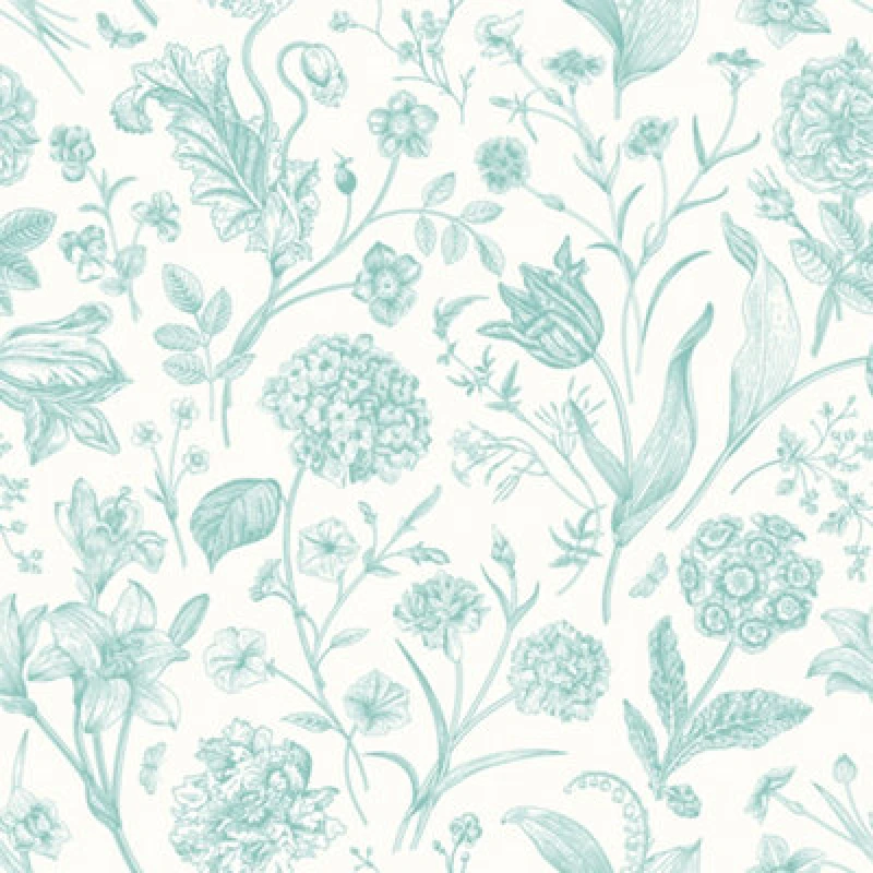 Image of Hoopla Walls Floral Toile - Duck Egg Blue 10M Wallpaper