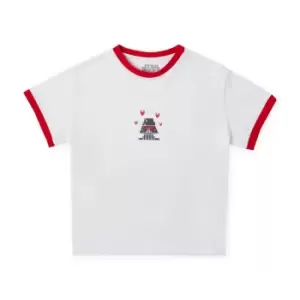 Image of Star Wars Darth Love Womens Cropped Ringer T-Shirt - White Red - M - White Red