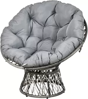 Image of Outsunny 360° Swivel Rattan Papasan Moon Bowl Chair Round Outdoor w/ Padded Cushion Oversized