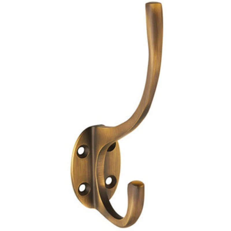 Image of Loops Victorian Hat & Coat Hook on Oval Backplate 64mm Projection Antique Brass Metallics