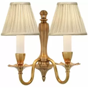 Image of Loops - Luxury Traditional Twin Wall Light Solid Brass & Pleated Beige Shade Dimmable