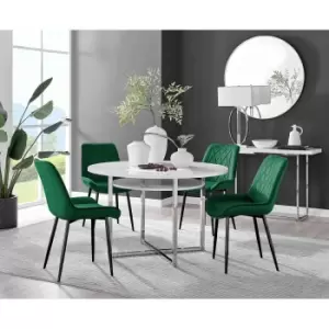 Image of Furniture Box Adley White High Gloss Storage Dining Table and 4 Green Pesaro Black Leg Chairs