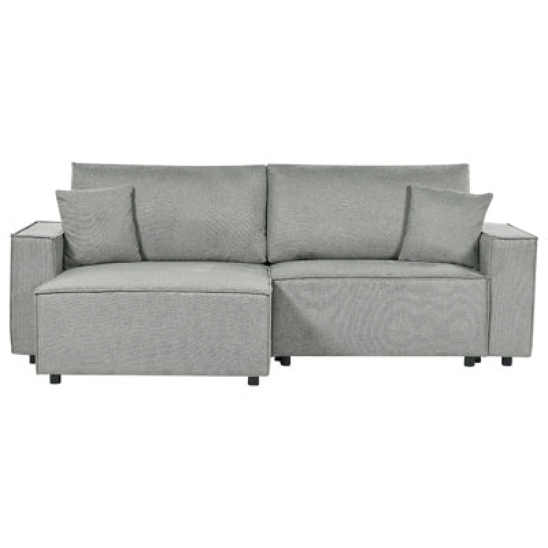 Image of Beliani Corner Sofa Bed 3 Seater Karila Fabric Grey With Storage Right Hand